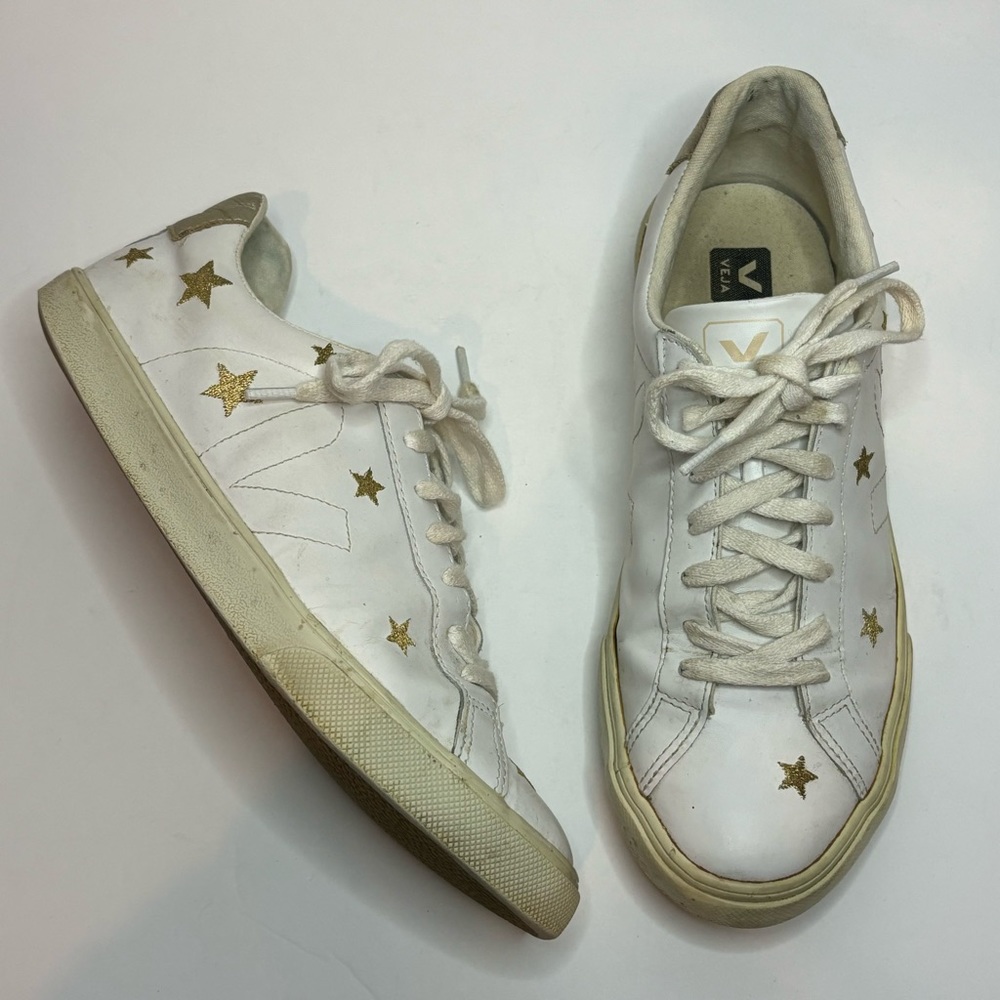 Madewell x Veja Esplar Low Leather Lace Up Embroidered Gold Star Sneakers 9